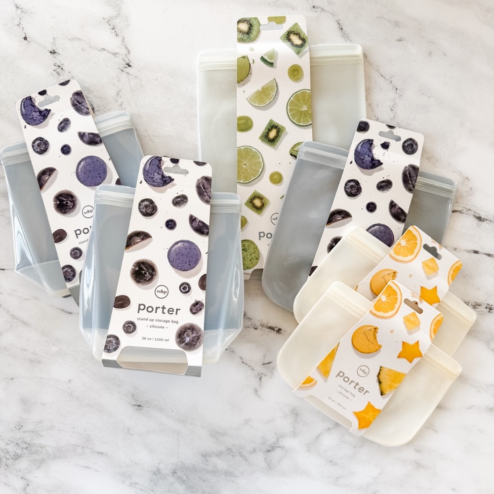 W&P Porter Reusable Silicone Bags Set x 6 - Mint, Slate, & Cream
